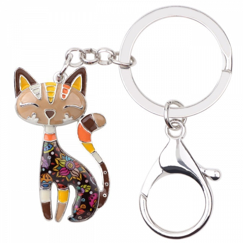 卸売カラー猫合金キーホルダー